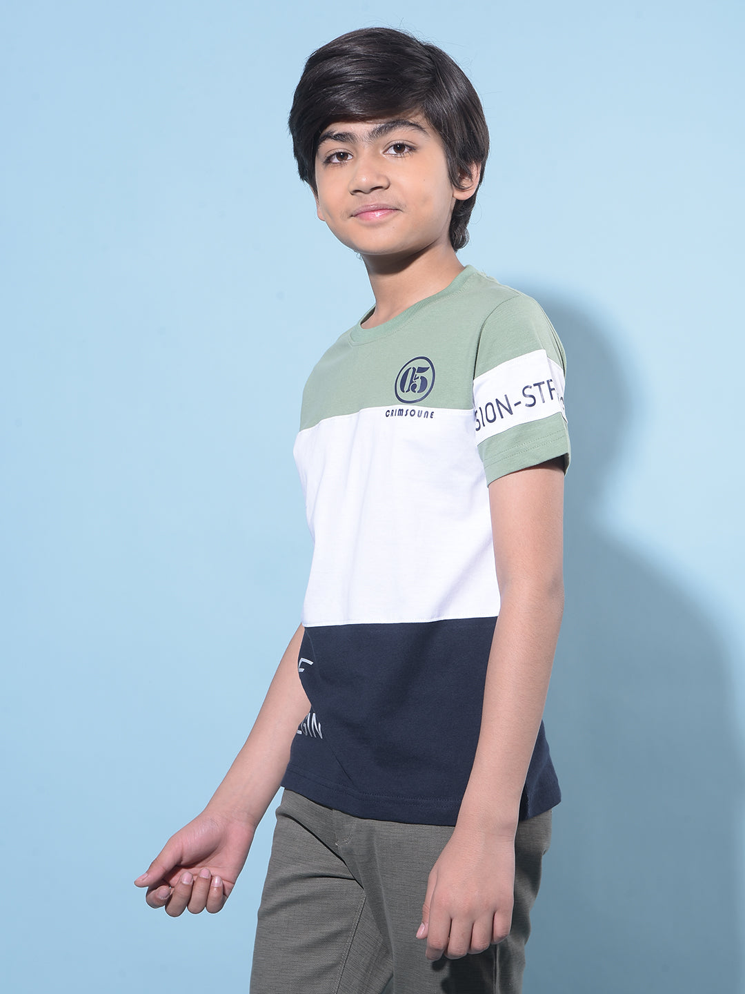 Green Color Blocked 100% Cotton T-Shirt-Boys T-Shirts-Crimsoune Club