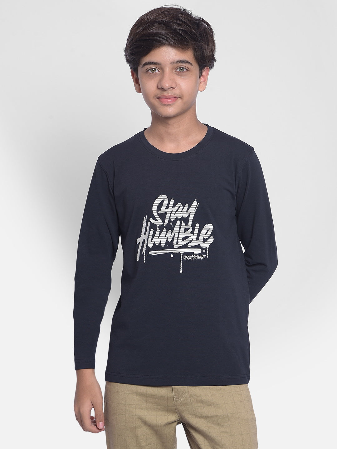 Navy Blue Printed T-shirt With Round Neck Collar-Boys T-shirt-Crimsoune Club