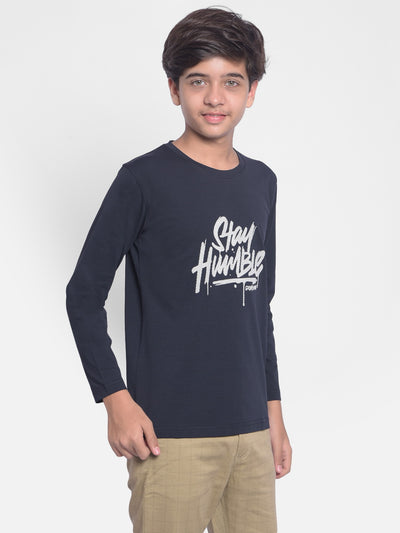 Navy Blue Printed T-shirt With Round Neck Collar-Boys T-shirt-Crimsoune Club