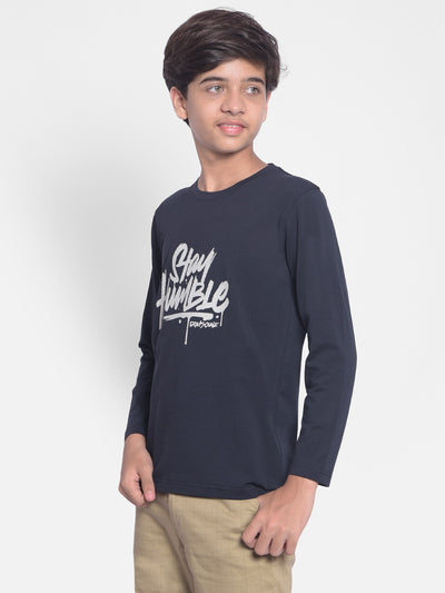 Navy Blue Printed T-shirt With Round Neck Collar-Boys T-shirt-Crimsoune Club