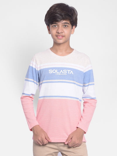 Pink Colorblocked T-shirt With Round Neck Collar-Boys T-shirt-Crimsoune Club