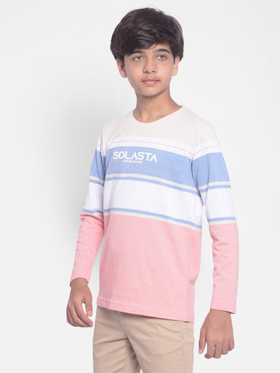 Pink Colorblocked T-shirt With Round Neck Collar-Boys T-shirt-Crimsoune Club