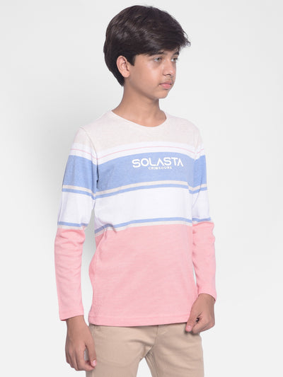 Pink Colorblocked T-shirt With Round Neck Collar-Boys T-shirt-Crimsoune Club