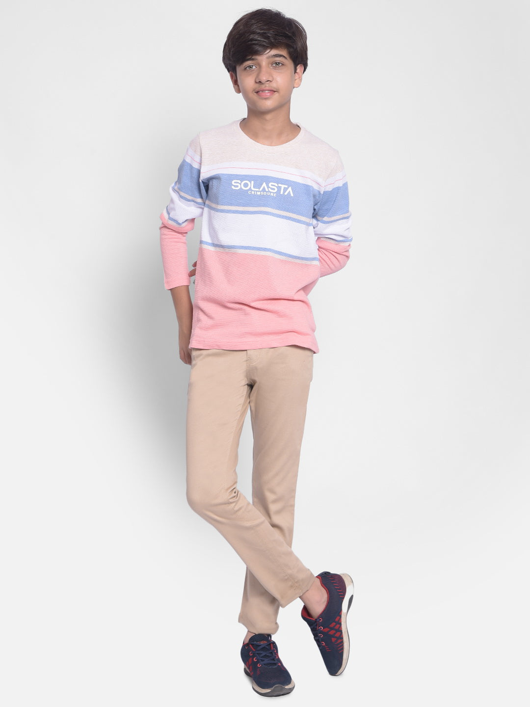 Pink Colorblocked T-shirt With Round Neck Collar-Boys T-shirt-Crimsoune Club