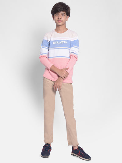 Pink Colorblocked T-shirt With Round Neck Collar-Boys T-shirt-Crimsoune Club