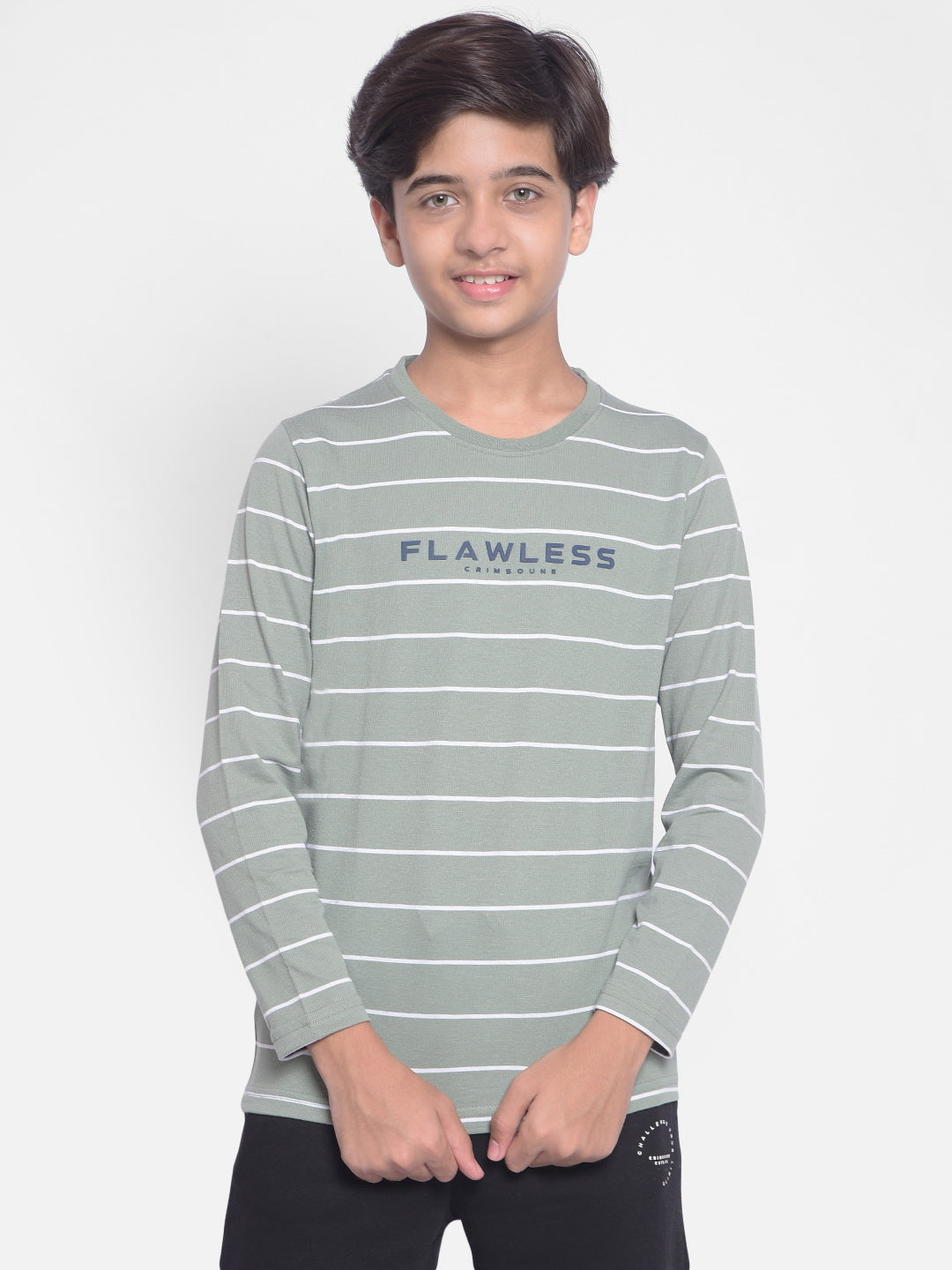 Olive Striped T-shirt With Round Neck Collar-Boys T-shirt-Crimsoune Club