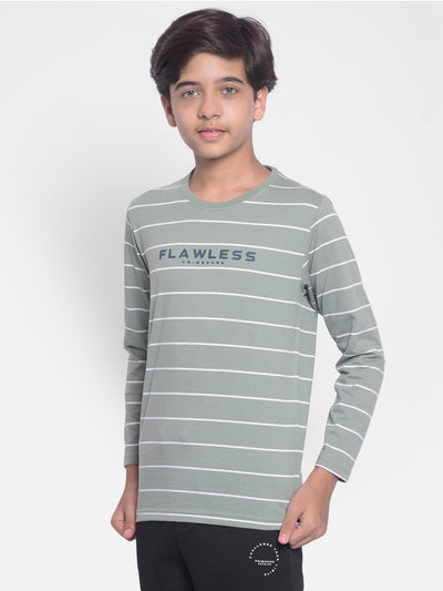 Olive Striped T-shirt With Round Neck Collar-Boys T-shirt-Crimsoune Club