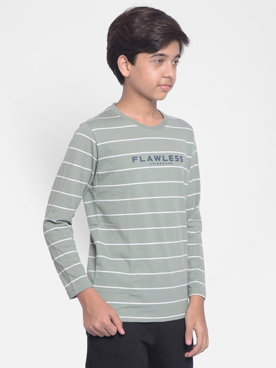 Olive Striped T-shirt With Round Neck Collar-Boys T-shirt-Crimsoune Club
