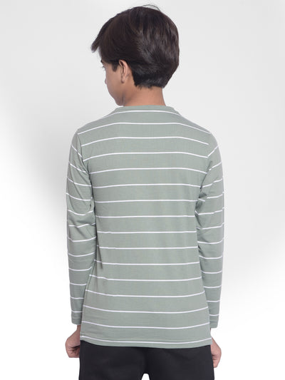 Olive Striped T-shirt With Round Neck Collar-Boys T-shirt-Crimsoune Club