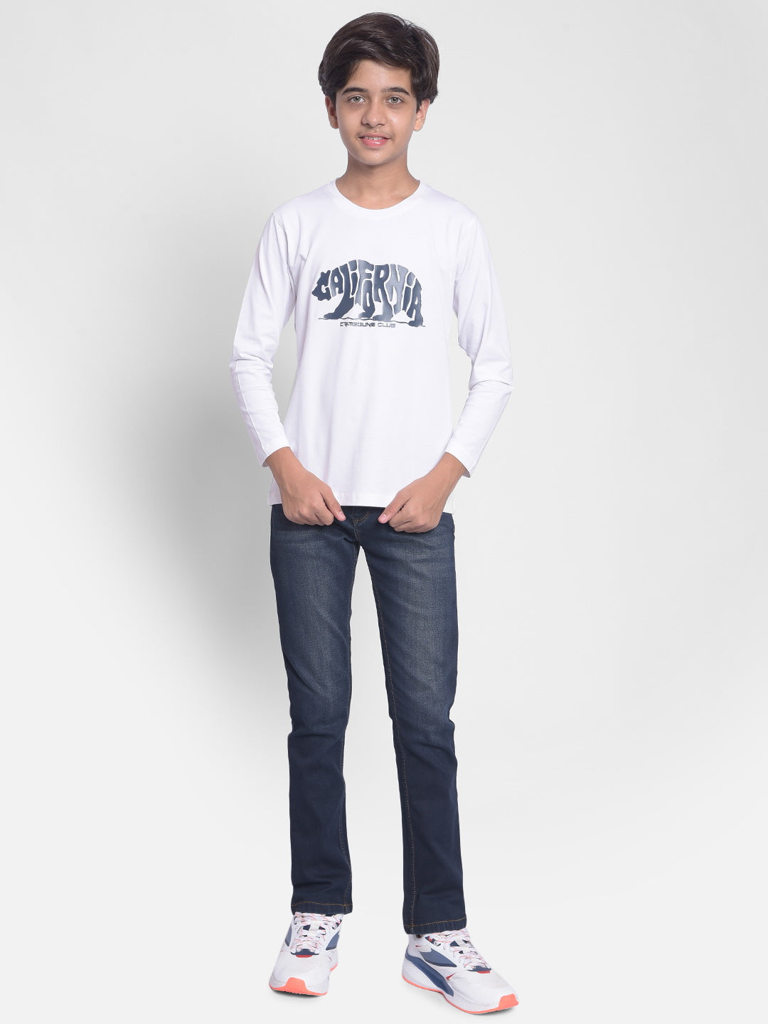 White Printed T-shirt With Round Neck Collar-Boys T-shirt-Crimsoune Club