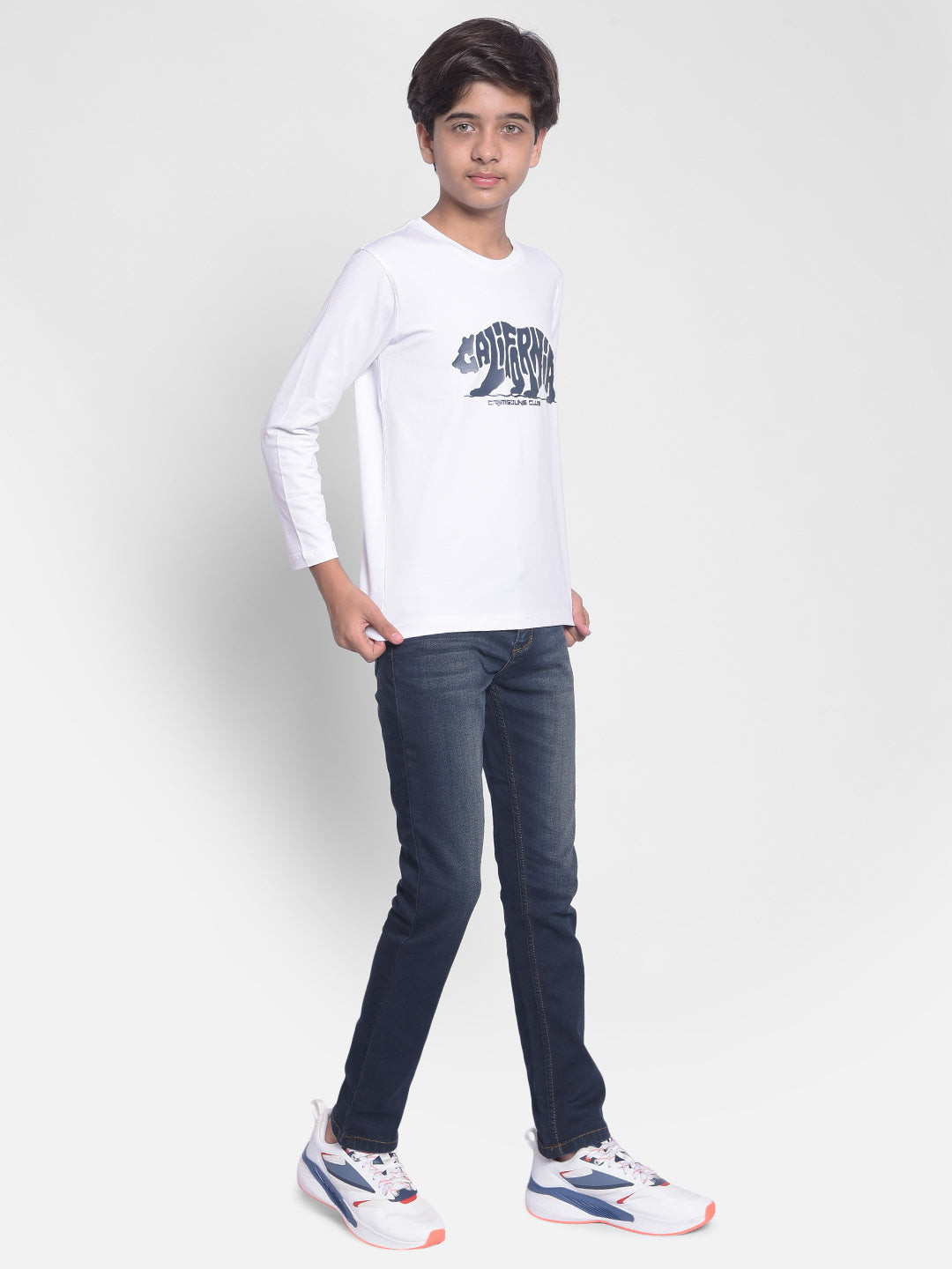 White Printed T-shirt With Round Neck Collar-Boys T-shirt-Crimsoune Club