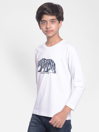 White Printed T-shirt With Round Neck Collar-Boys T-shirt-Crimsoune Club