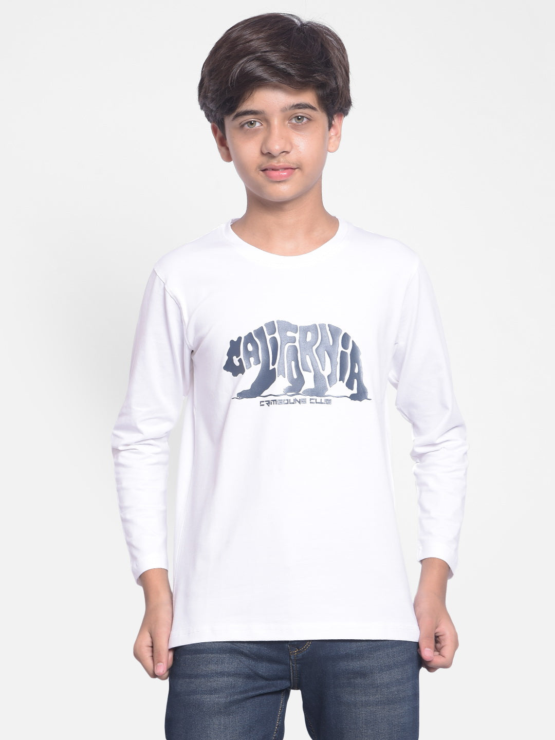 White Printed T-shirt With Round Neck Collar-Boys T-shirt-Crimsoune Club