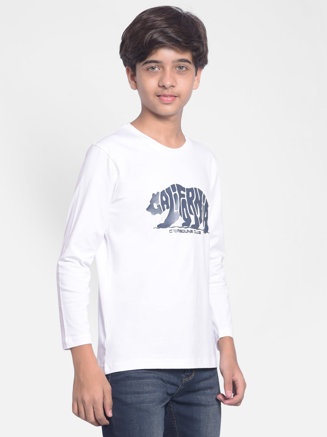 White Printed T-shirt With Round Neck Collar-Boys T-shirt-Crimsoune Club