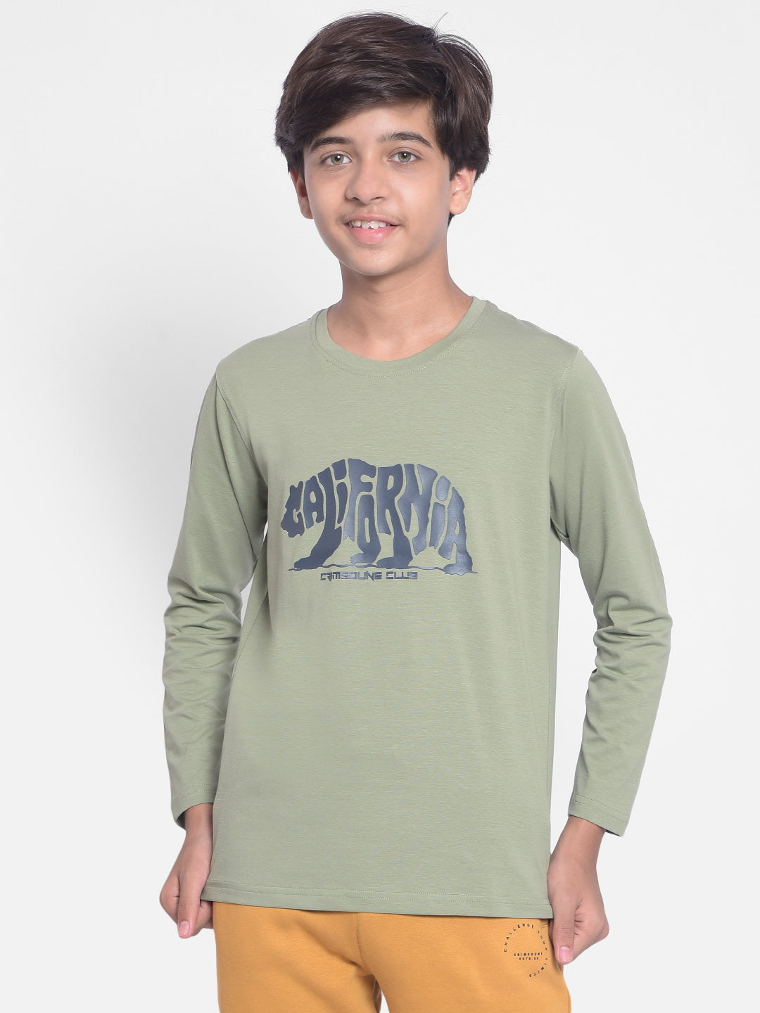 Olive Printed T-shirt With Round Neck Collar-Boys T-shirt-Crimsoune Club