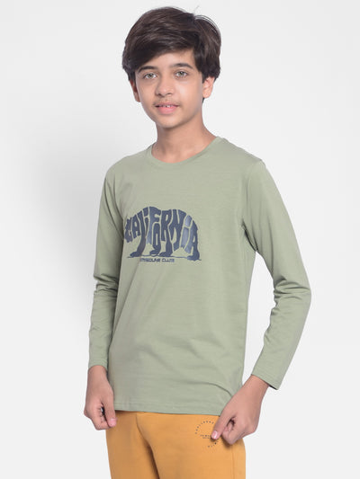 Olive Printed T-shirt With Round Neck Collar-Boys T-shirt-Crimsoune Club