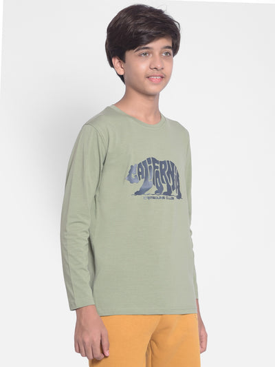 Olive Printed T-shirt With Round Neck Collar-Boys T-shirt-Crimsoune Club