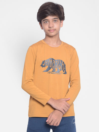 Mustard Printed T-shirt With Round Neck Collar-Boys T-shirt-Crimsoune Club