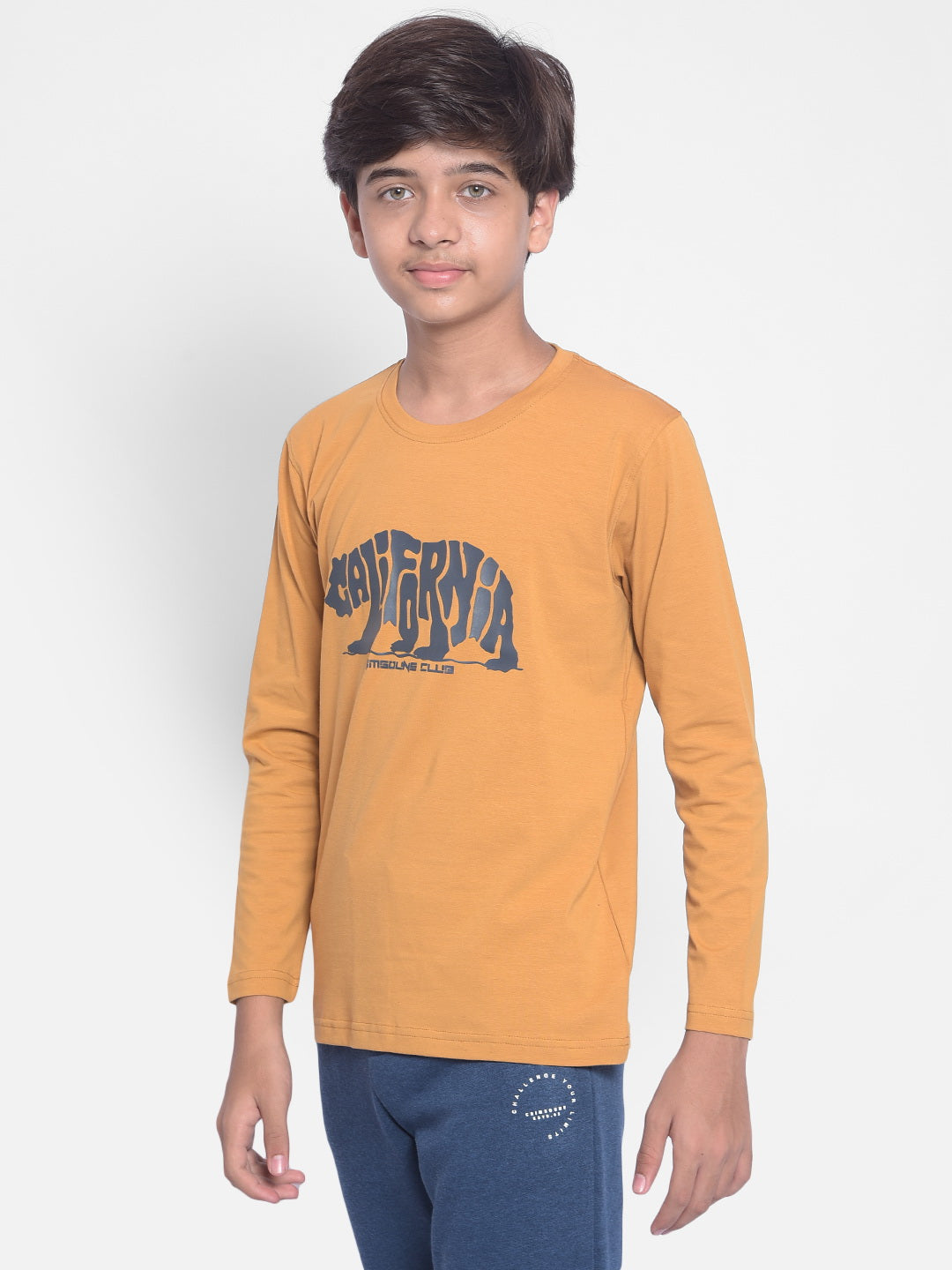 Mustard Printed T-shirt With Round Neck Collar-Boys T-shirt-Crimsoune Club