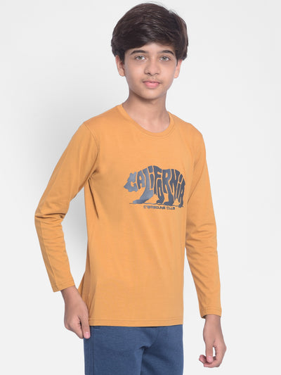 Mustard Printed T-shirt With Round Neck Collar-Boys T-shirt-Crimsoune Club