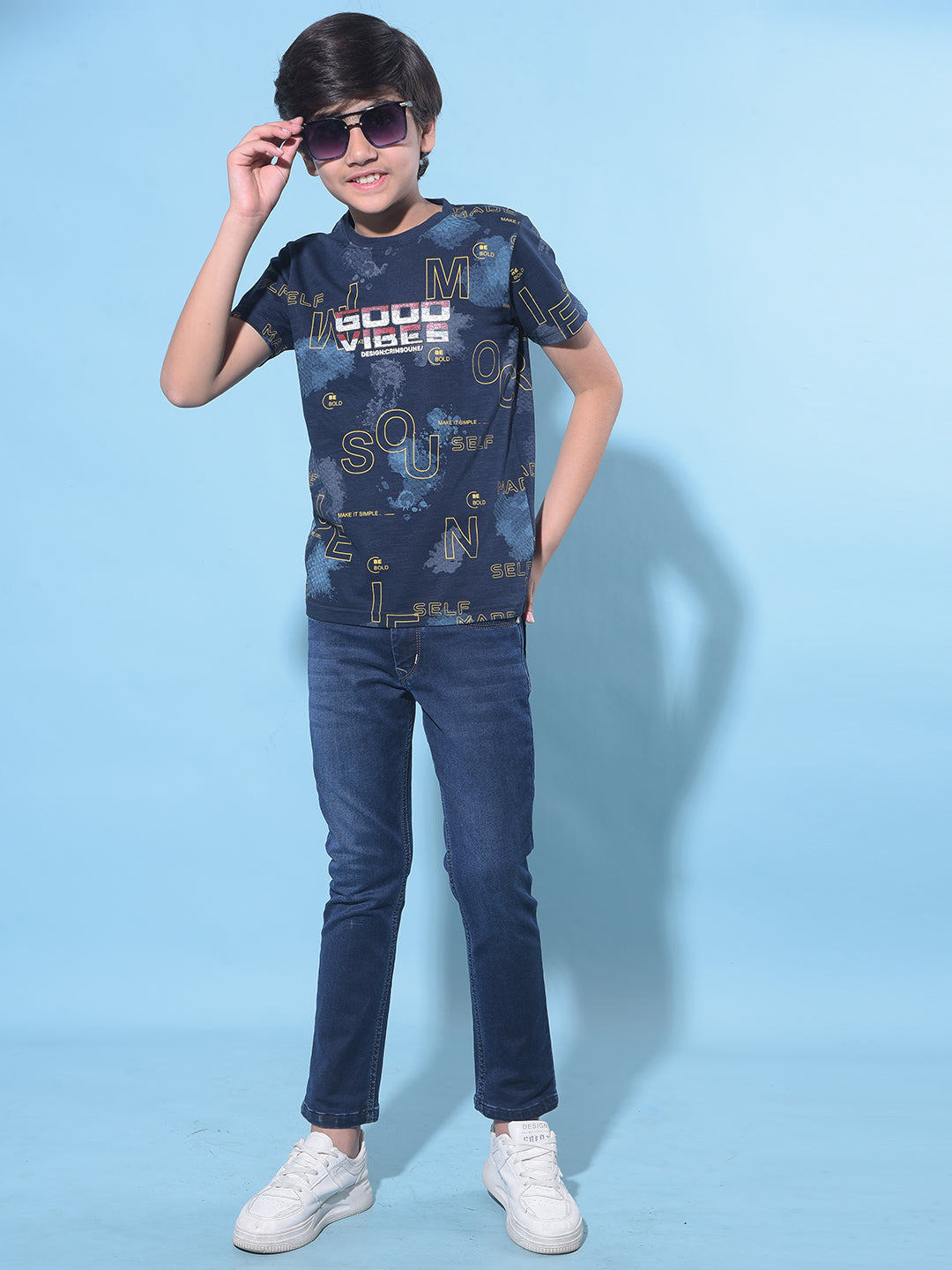 Navy Blue Typographic Printed T-Shirt-Boys T-Shirts-Crimsoune Club