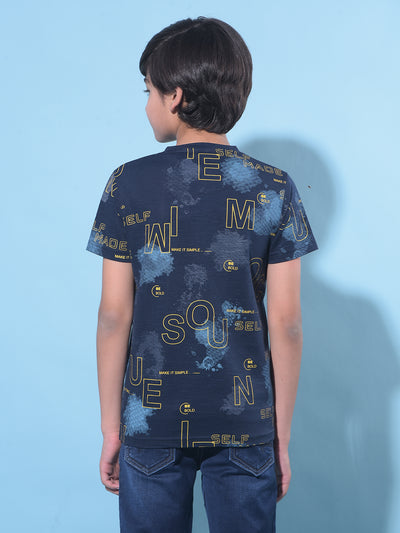 Navy Blue Typographic Printed T-Shirt-Boys T-Shirts-Crimsoune Club