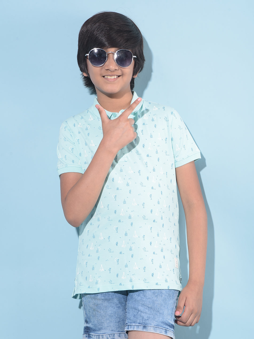 Blue Printed T-Shirt-Boys T-Shirts-Crimsoune Club