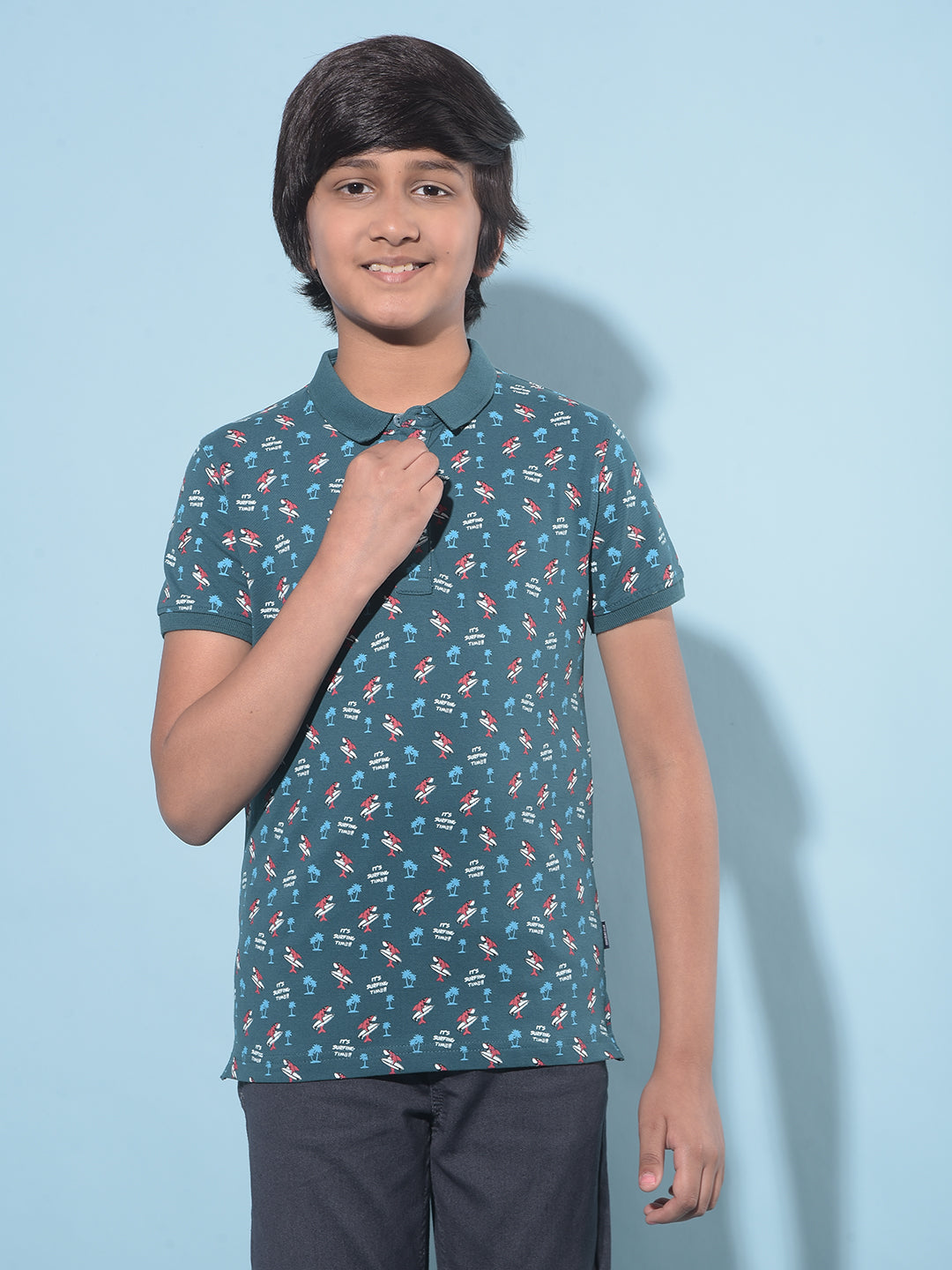 Blue Printed T-Shirt-Boys T-Shirts-Crimsoune Club