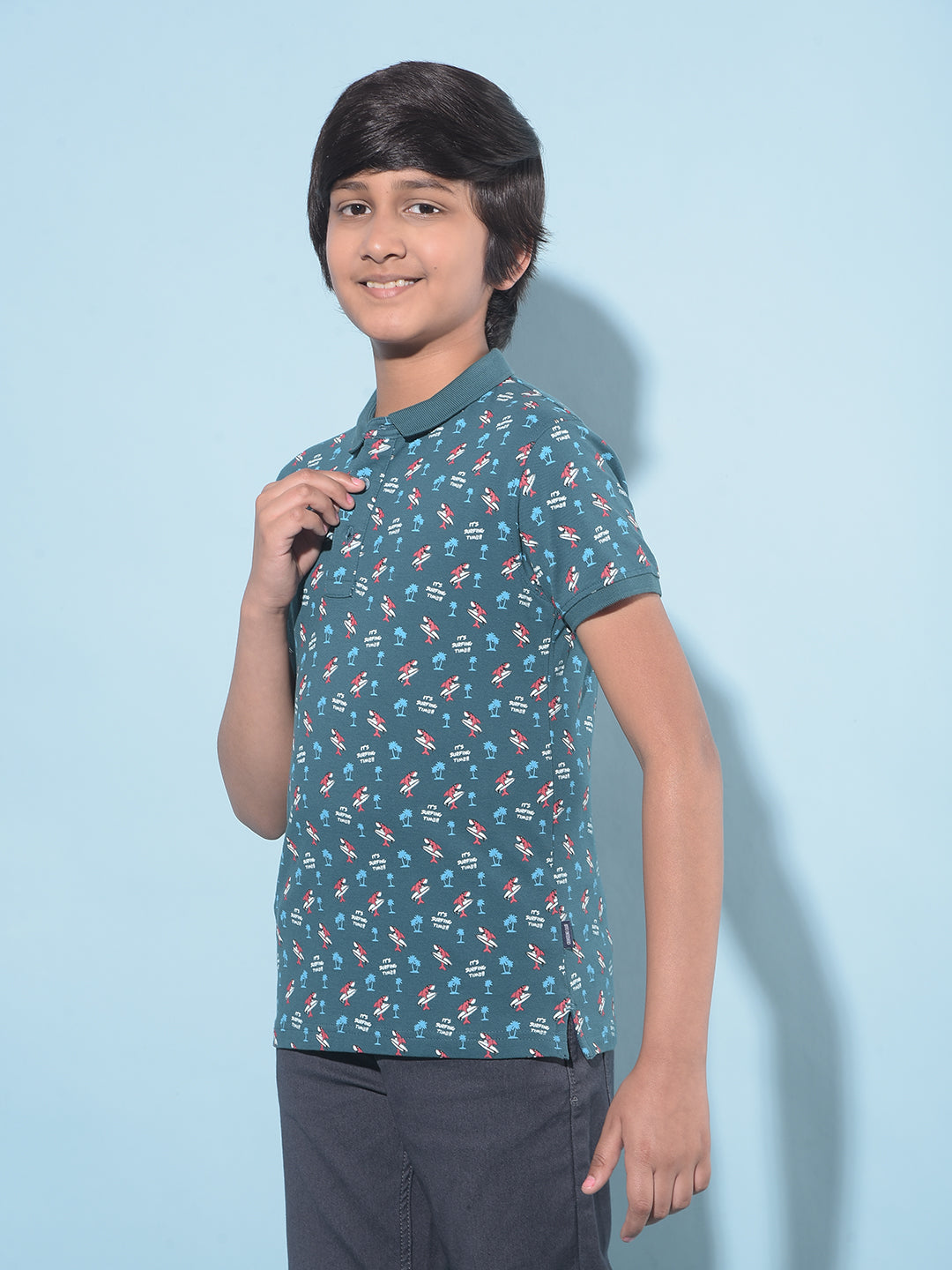 Blue Printed T-Shirt-Boys T-Shirts-Crimsoune Club