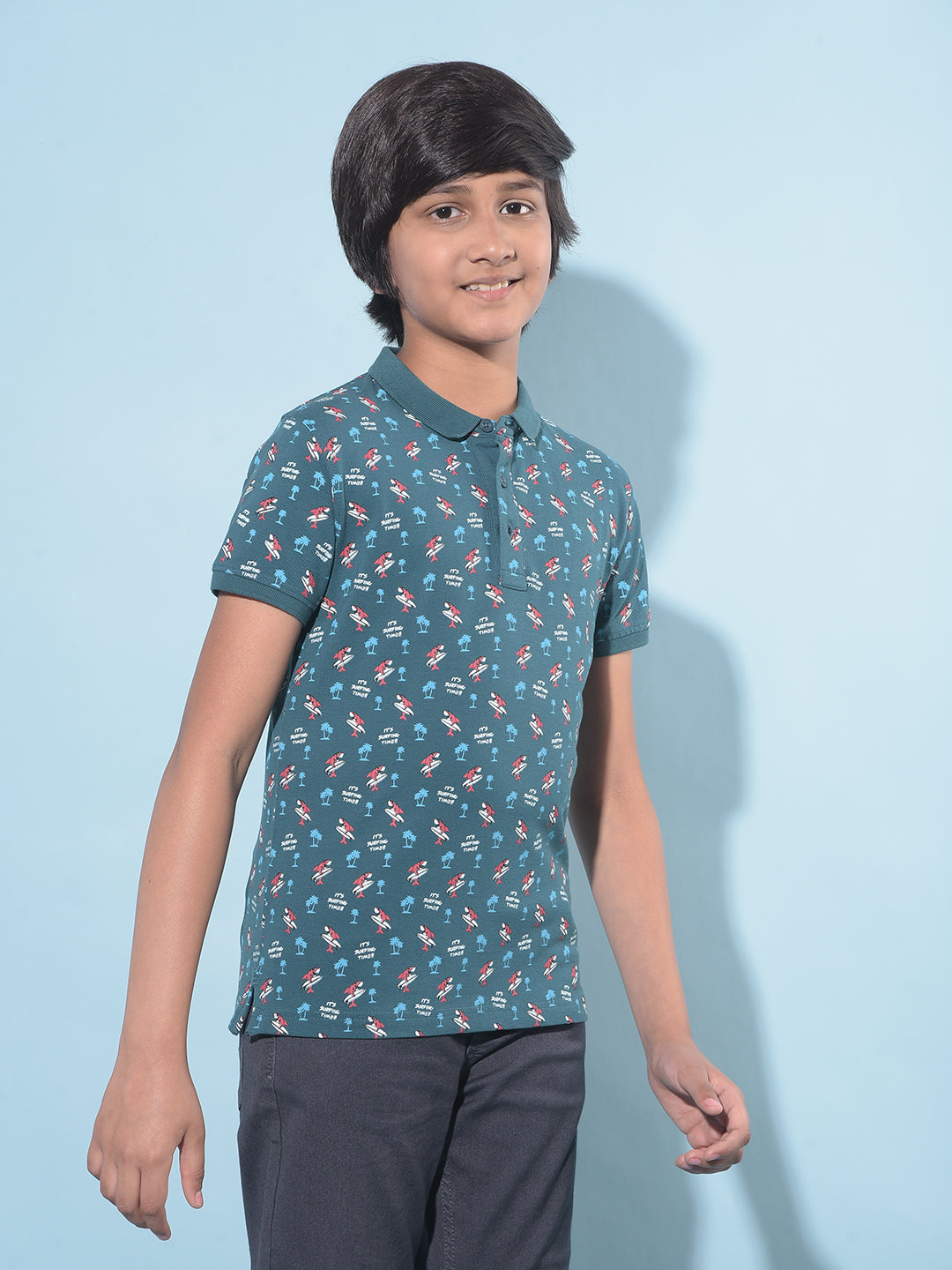 Blue Printed T-Shirt-Boys T-Shirts-Crimsoune Club