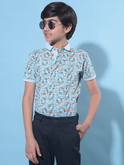 Blue Floral Print T-Shirt-Boys T-Shirts-Crimsoune Club