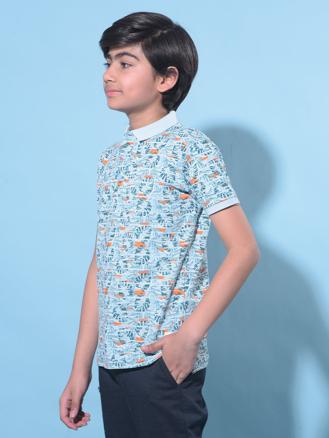 Blue Floral Print T-Shirt-Boys T-Shirts-Crimsoune Club