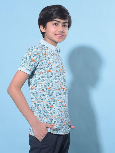 Blue Floral Print T-Shirt-Boys T-Shirts-Crimsoune Club