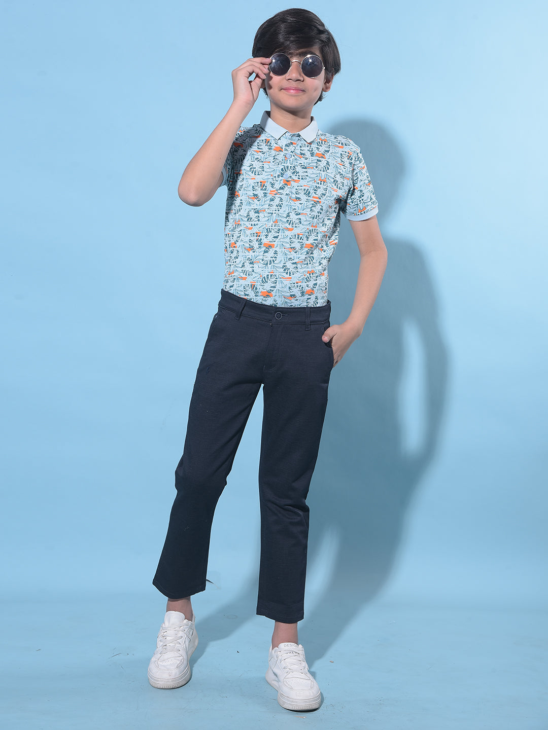 Blue Floral Print T-Shirt-Boys T-Shirts-Crimsoune Club