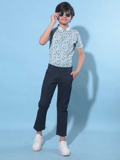 Blue Floral Print T-Shirt-Boys T-Shirts-Crimsoune Club