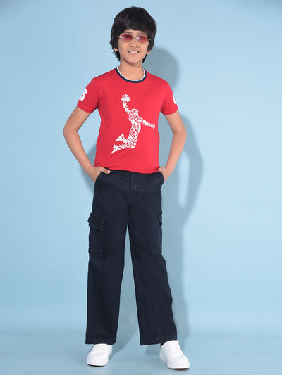 Red Graphic Print Cotton T-Shirt-Boys T-Shirts-Crimsoune Club