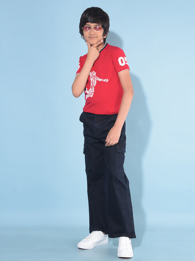 Red Graphic Print Cotton T-Shirt-Boys T-Shirts-Crimsoune Club