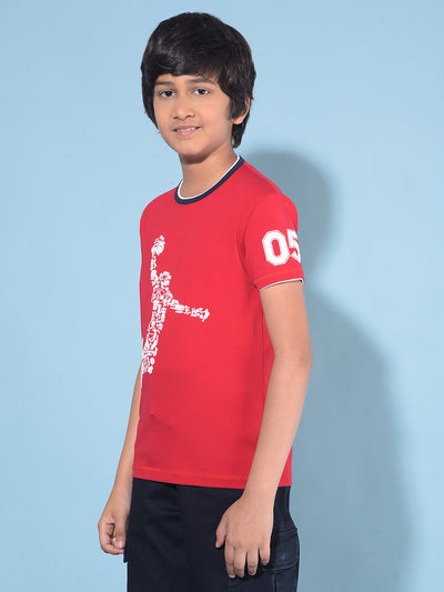 Red Graphic Print Cotton T-Shirt-Boys T-Shirts-Crimsoune Club