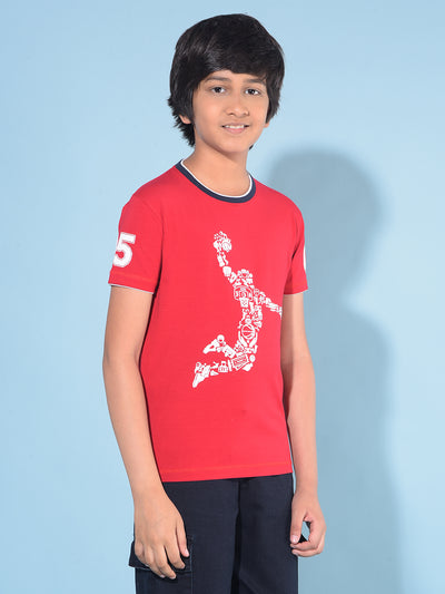 Red Graphic Print Cotton T-Shirt-Boys T-Shirts-Crimsoune Club