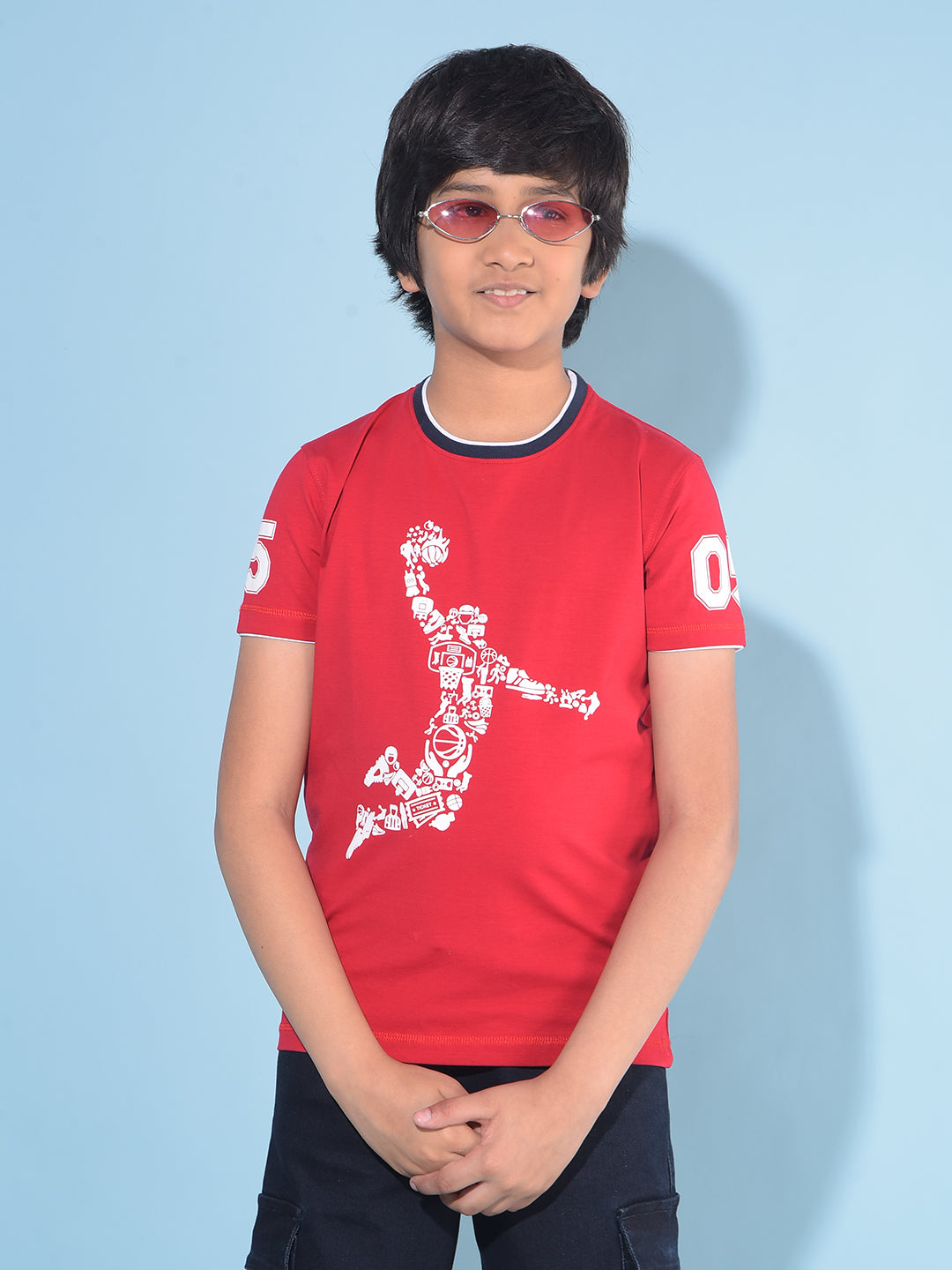 Red Graphic Print Cotton T-Shirt-Boys T-Shirts-Crimsoune Club