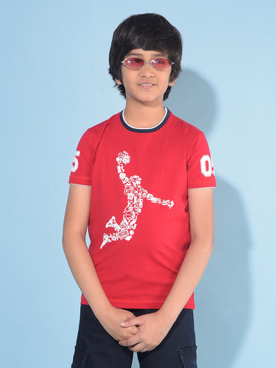 Red Graphic Print Cotton T-Shirt-Boys T-Shirts-Crimsoune Club