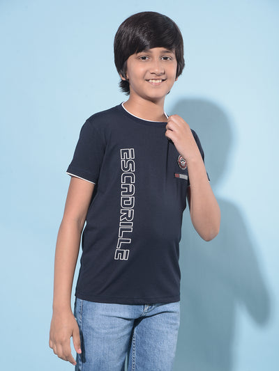 Navy Blue Typographic Printed T-Shirt-Boys T-Shirts-Crimsoune Club