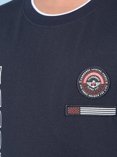 Navy Blue Typographic Printed T-Shirt-Boys T-Shirts-Crimsoune Club