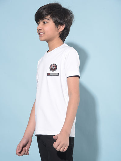 White Typographic Printed T-Shirt-Boys T-Shirts-Crimsoune Club