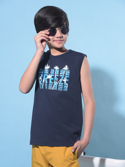 Navy Blue Graphic Print T-Shirt-Boys T-Shirts-Crimsoune Club