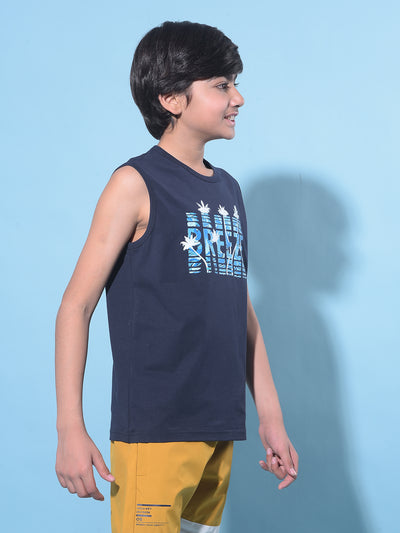 Navy Blue Graphic Print T-Shirt-Boys T-Shirts-Crimsoune Club