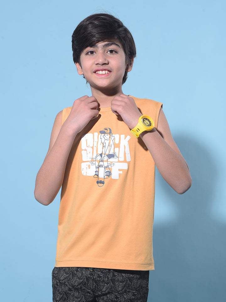 Mustard Graphic Print T-Shirt-Boys T-Shirts-Crimsoune Club