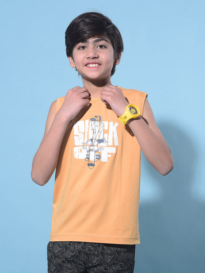 Mustard Graphic Print T-Shirt-Boys T-Shirts-Crimsoune Club