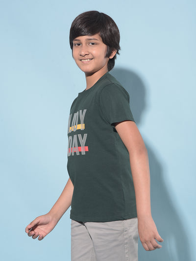 Green Typographic Printed T-Shirt-Boys T-Shirts-Crimsoune Club