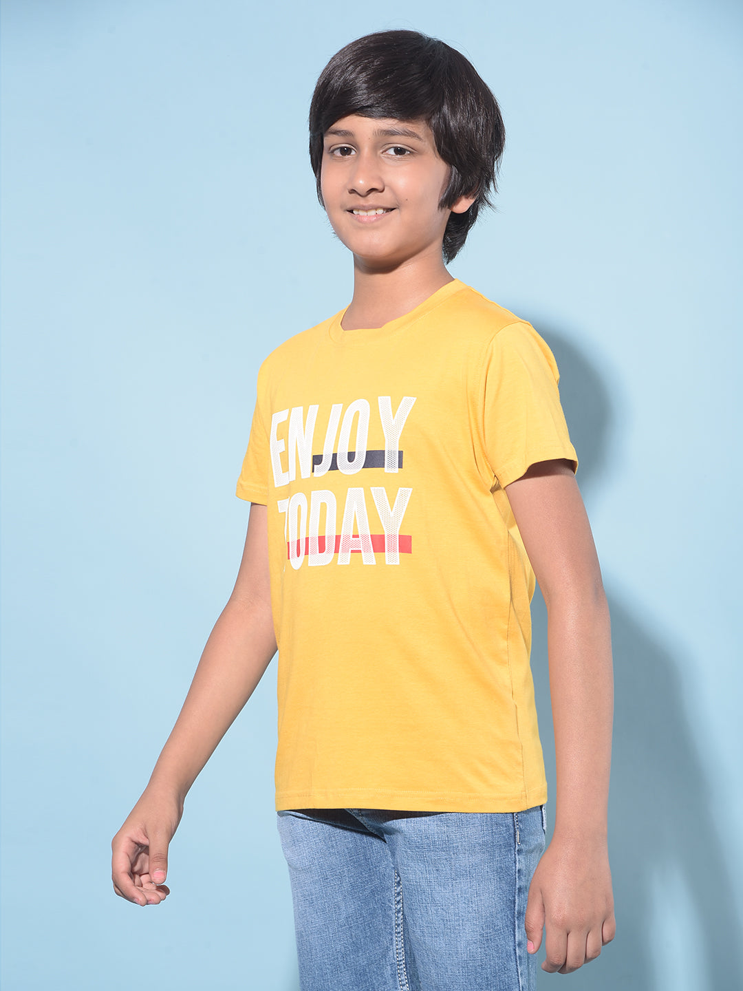 Mustard Typographic Printed T-Shirt-Boys T-Shirts-Crimsoune Club